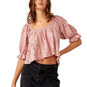 Free People Stacey Pink Lace Crop Top